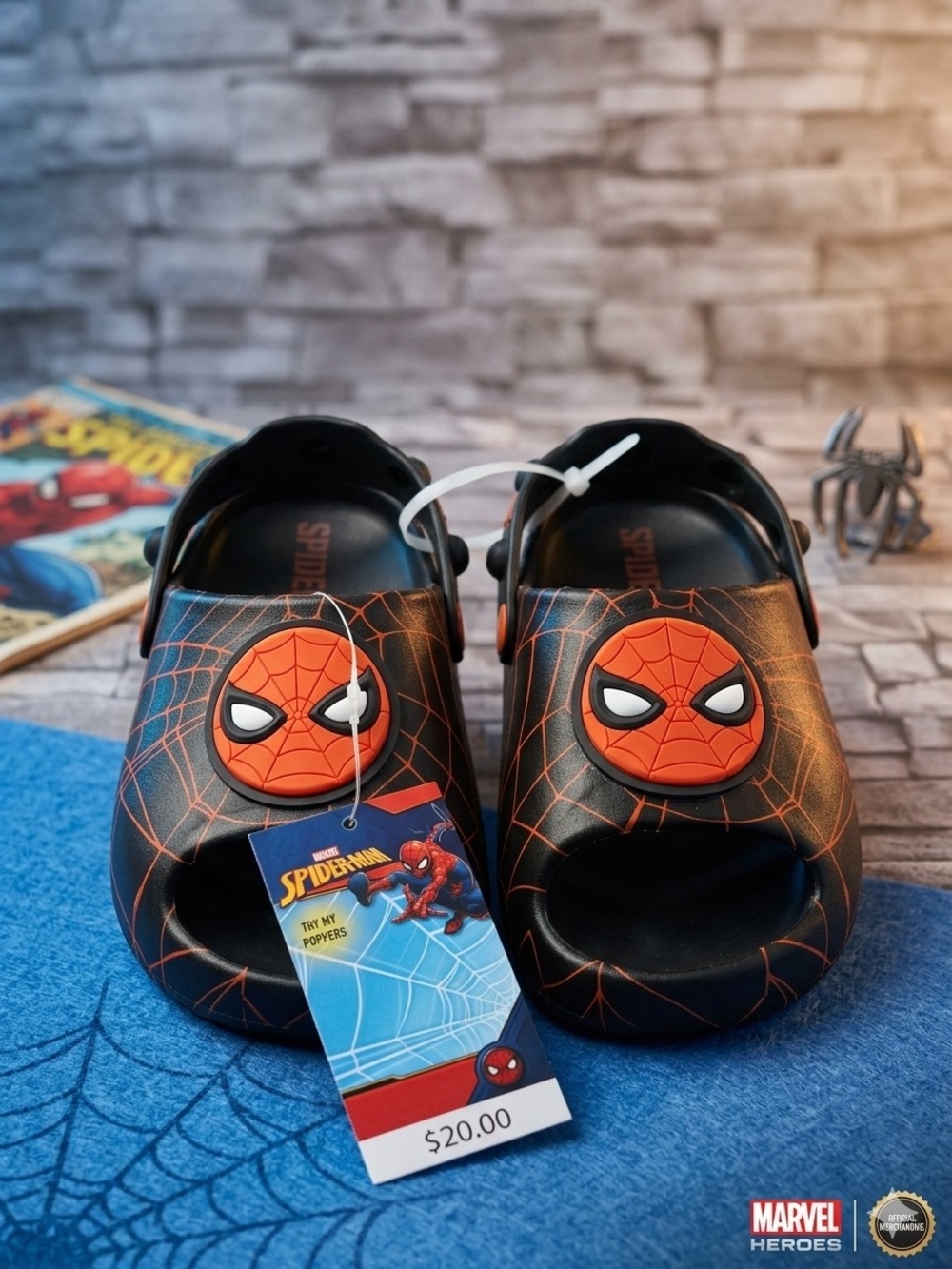 Marvel Kids' Spider-Man Black & Orange Slip-On Sandals